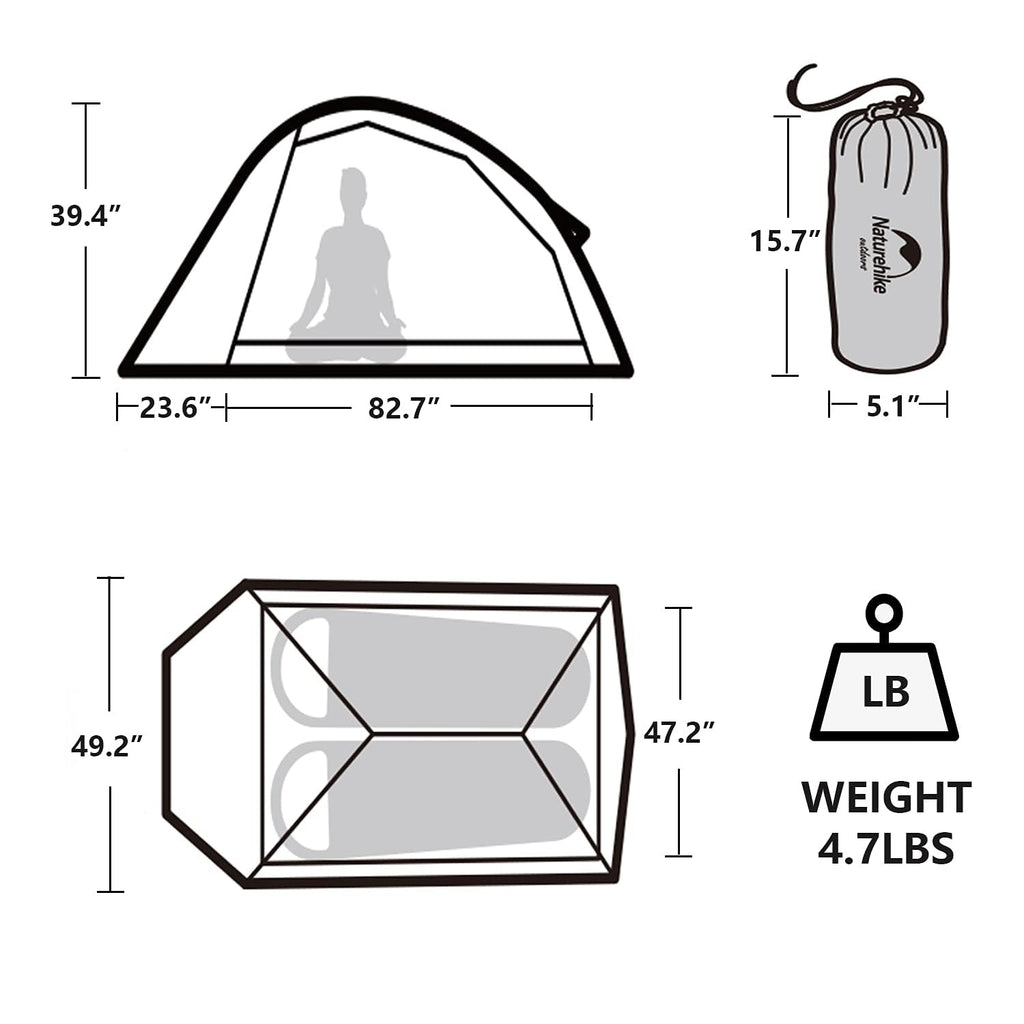 Naturehike Cloud Up Free Standing 2 Person Backpacking Tent Ultralight Nylon Dou, view 5