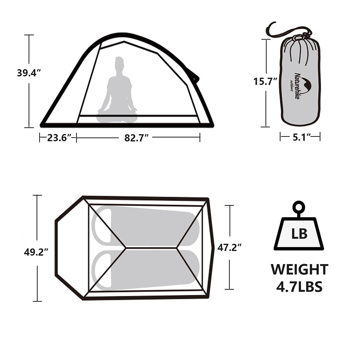 Naturehike Cloud Up Free Standing 2 Person Backpacking Tent Ultralight Nylon Dou