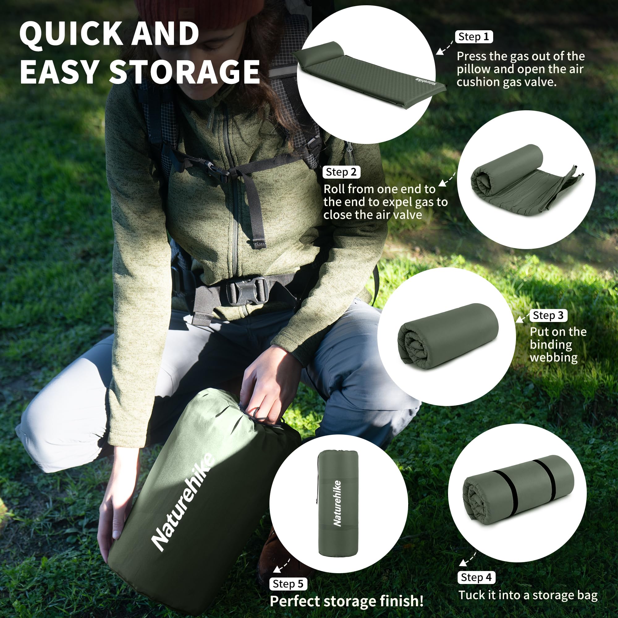 Naturehike 4"/10cm Ultra Thick Foam Self Inflating Sleeping Pad with Pillow, R9.