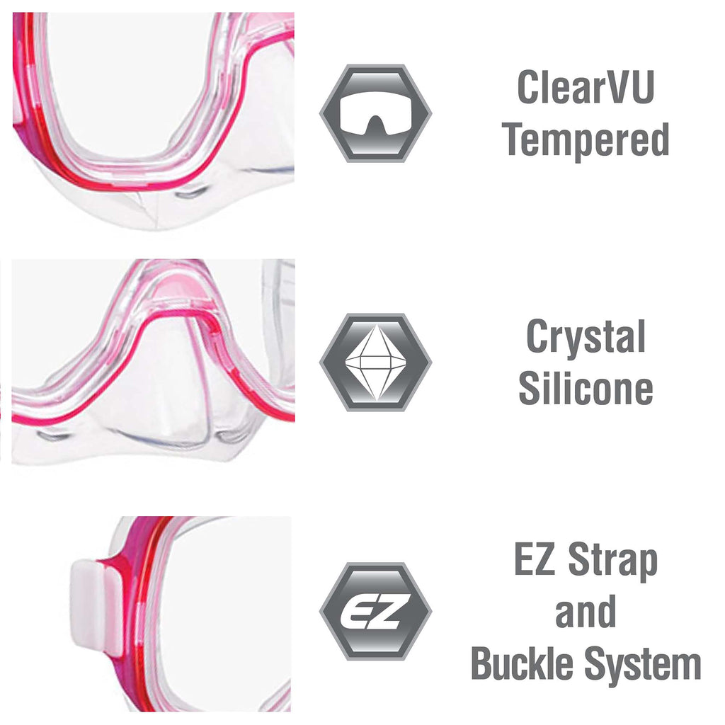 TUSA Sport Youth Mini-Kleio Mask and Dry Snorkel Combo Set, Clear Pink (UC-2022P, view 3