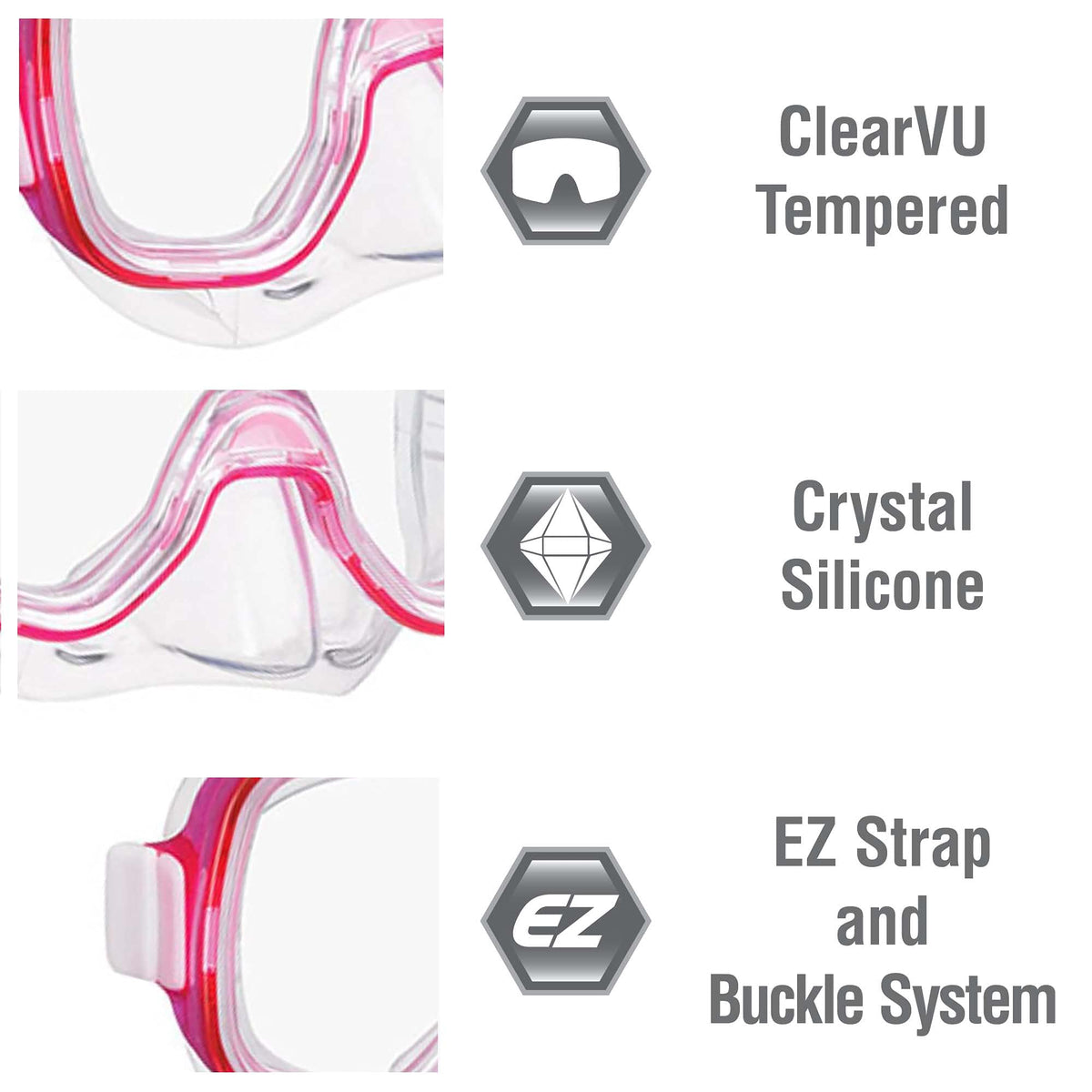 TUSA Sport Youth Mini-Kleio Mask and Dry Snorkel Combo Set, Clear Pink (UC-2022P