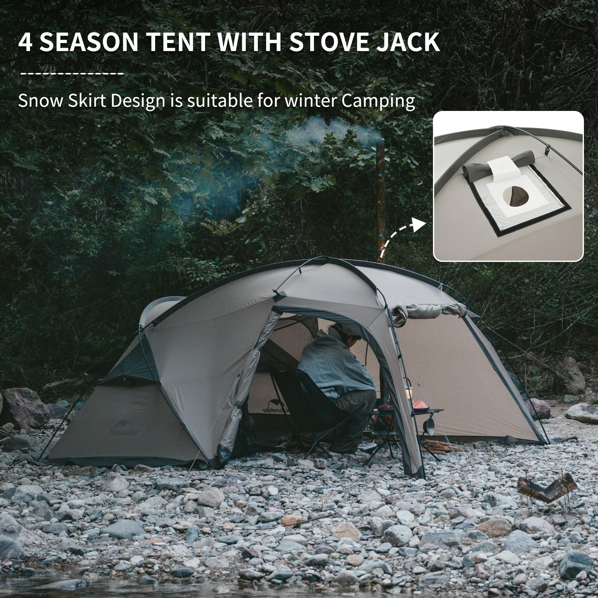 Naturehike Massif Hot Tent with Stove Jack, 4 Season Tent, 2-4 Person Camping Te
