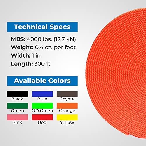 Rock-N-Rescue Heavyweight Nylon Tubular Webbing Orange 100 ft Bundle w/Elite Scr, view 4
