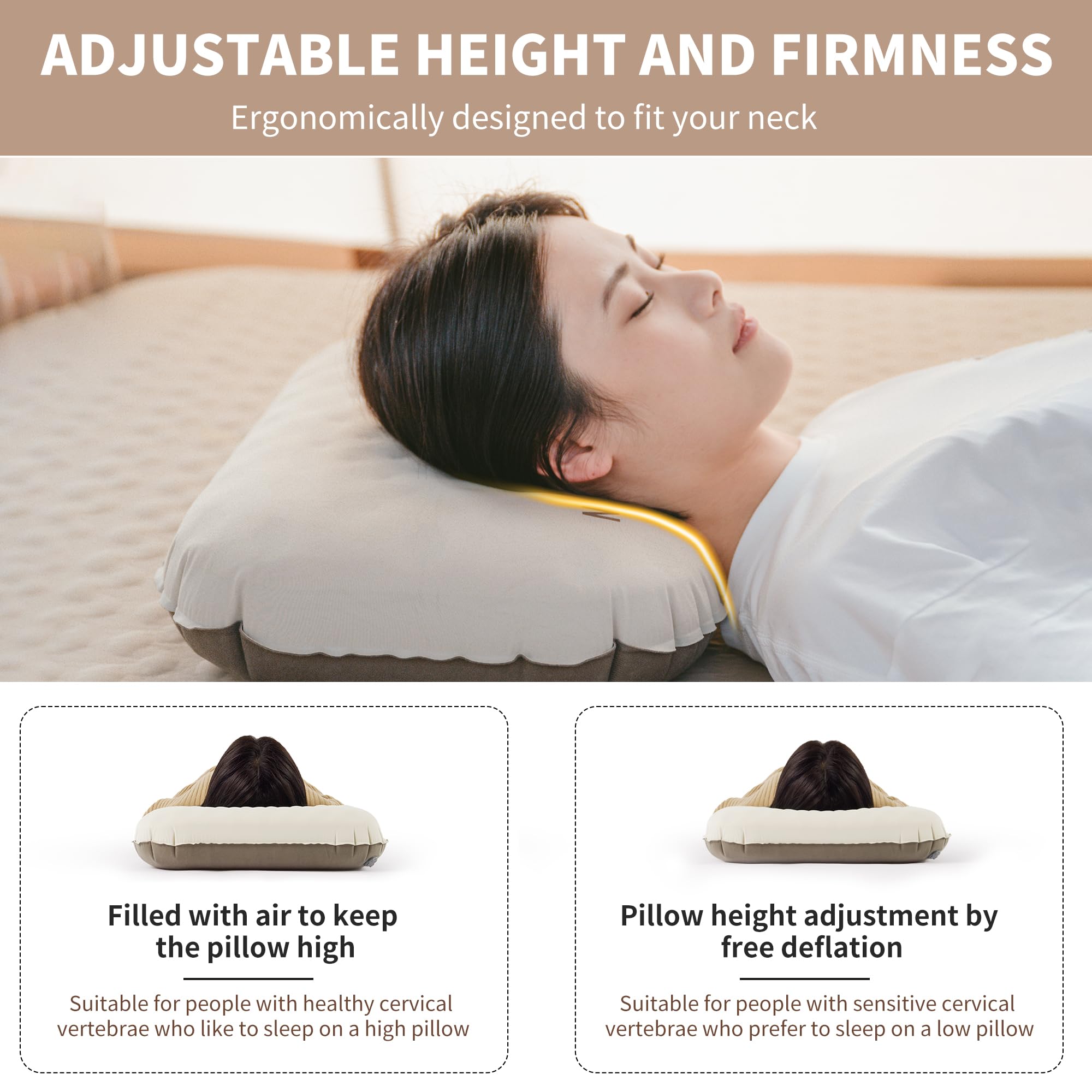 Naturehike 5.7oz Ultralight Inflatable Foam Bed Pillow, Adjustable Firmness Ergo
