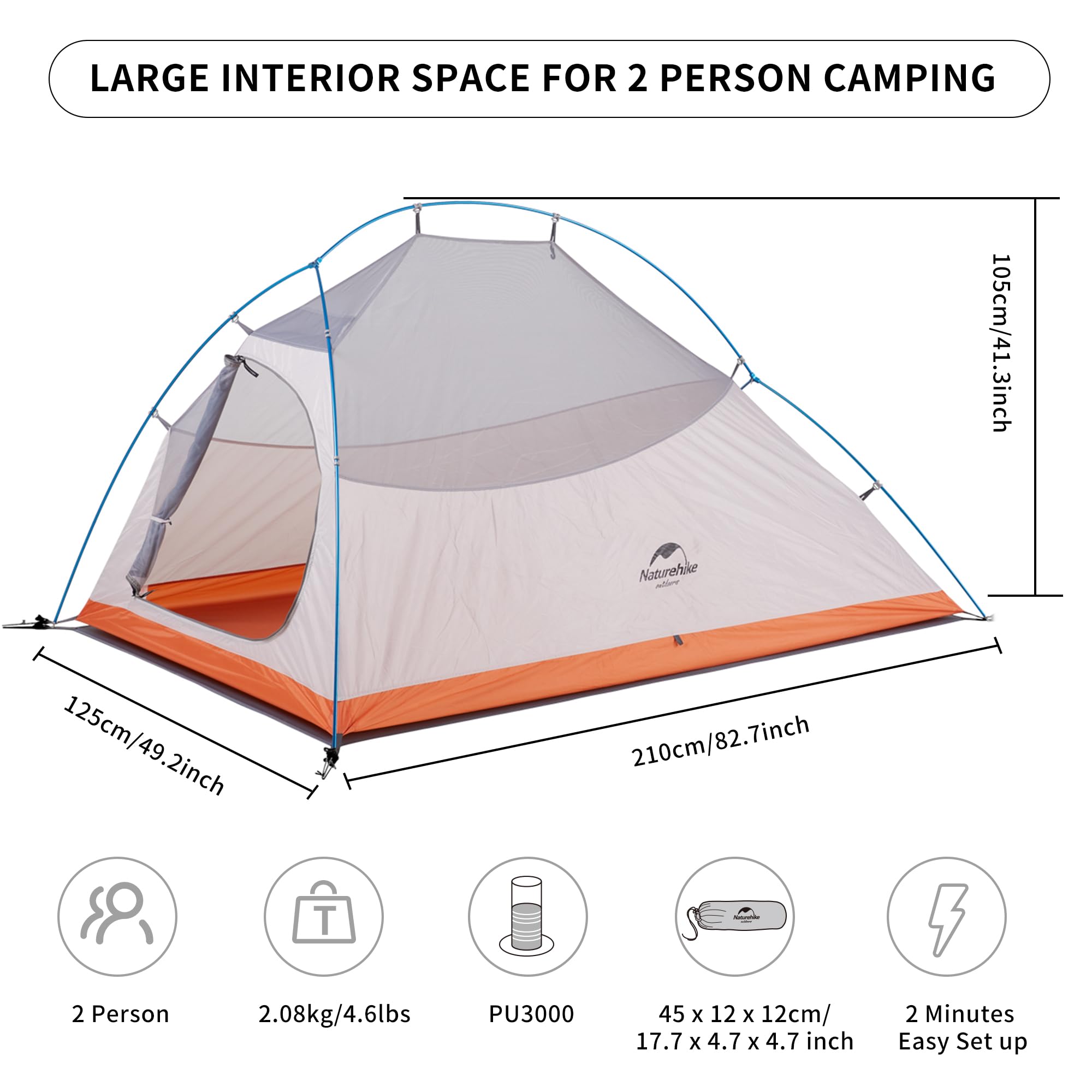 Naturehike Cloud-Up 2 Person Tent Lightweight Backpacking Tent with Footprint -