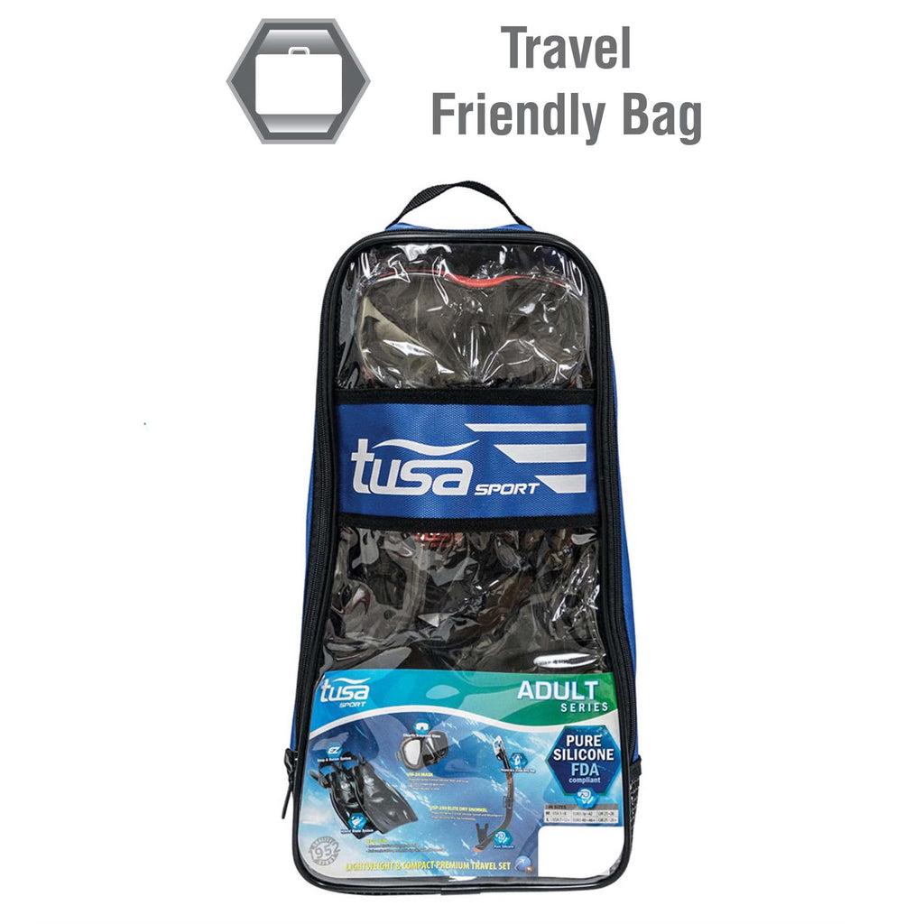 TUSA Sport Adult Powerview Mask, Dry Snorkel, and Fins Travel Set, Large, Black/, view 2
