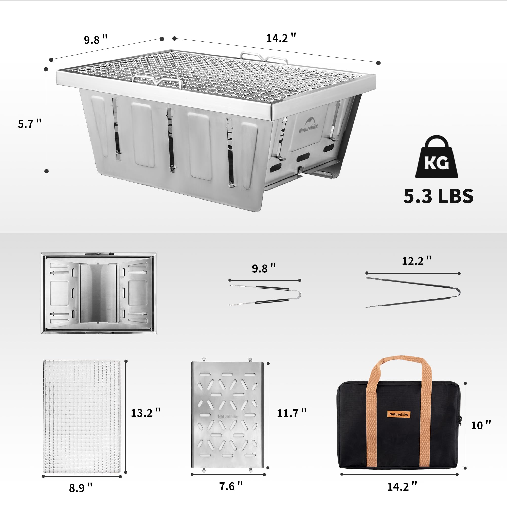 Naturehike Camping Charcoal Grill for IGT Table, Folding Barbecue Grill with Ton