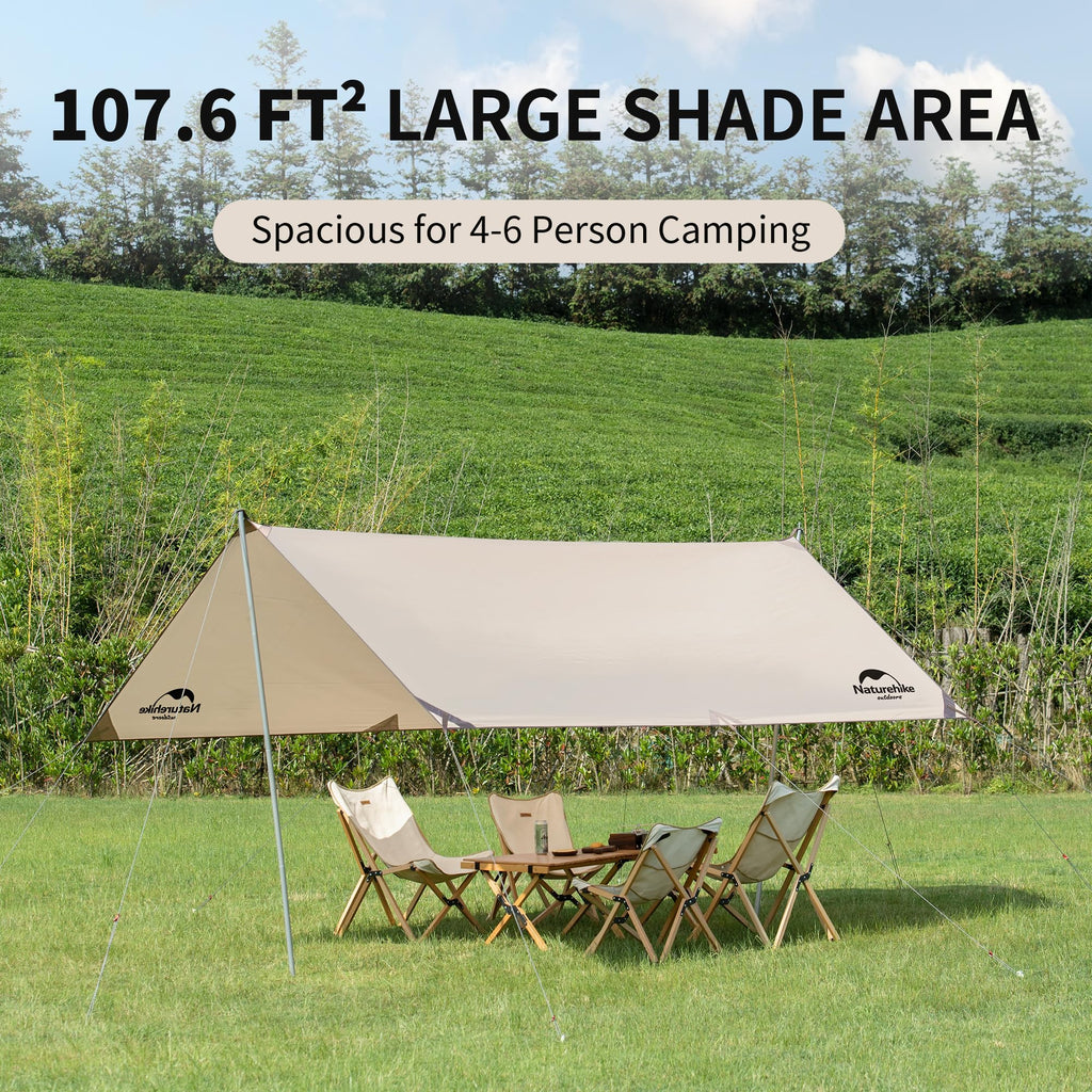 Naturehike Camping Tent Tarp,Camping Awning with Poles,Tent Canopy Rain Fly, Cam, view 6