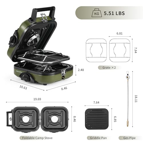 Naturehike 2 Burner Folding Camping Stove with Griddle, Portable Camp Gas Stove