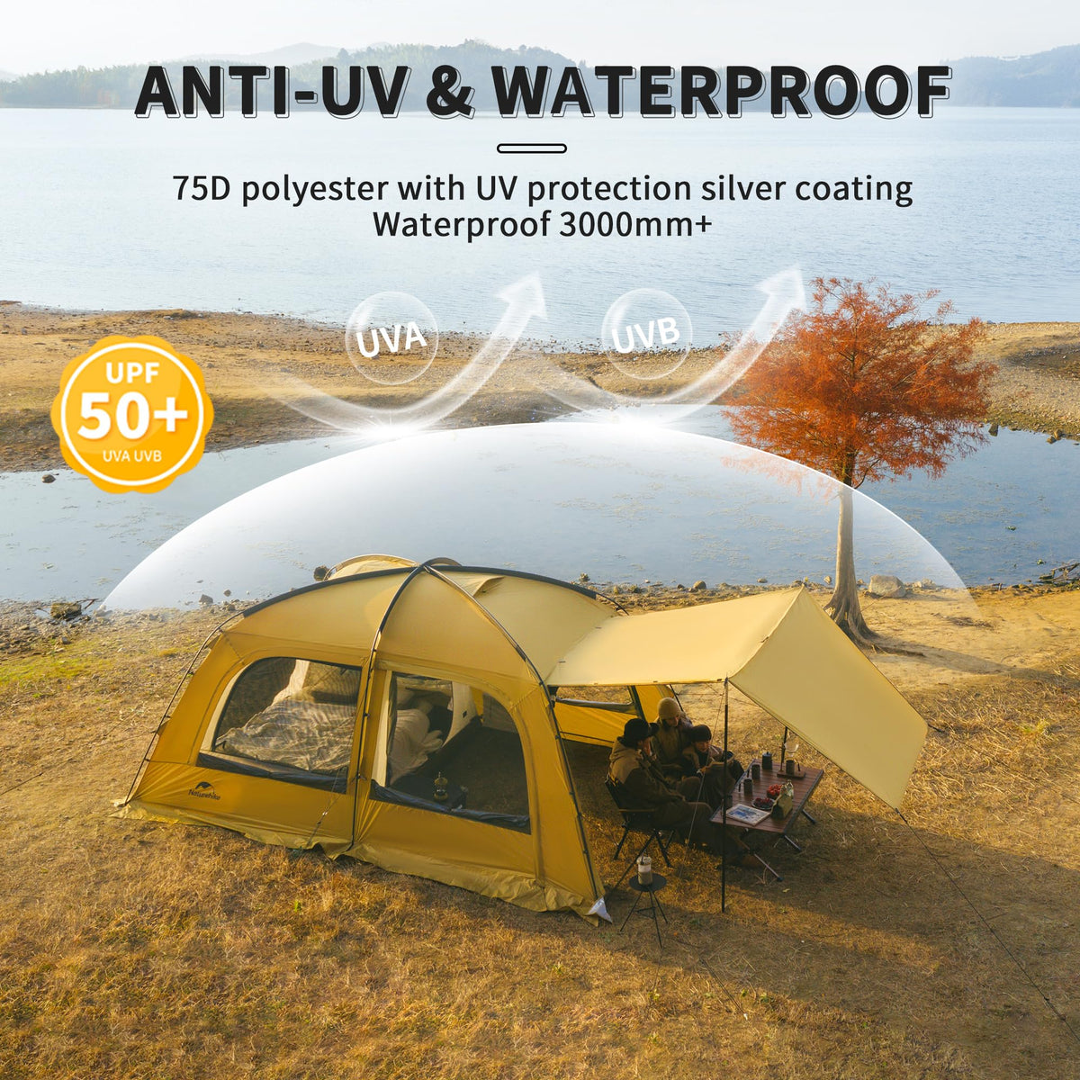 Naturehike Dune Hot Tent with Stove Jack, Waterpooof UV Protection 2-3 Person Wi