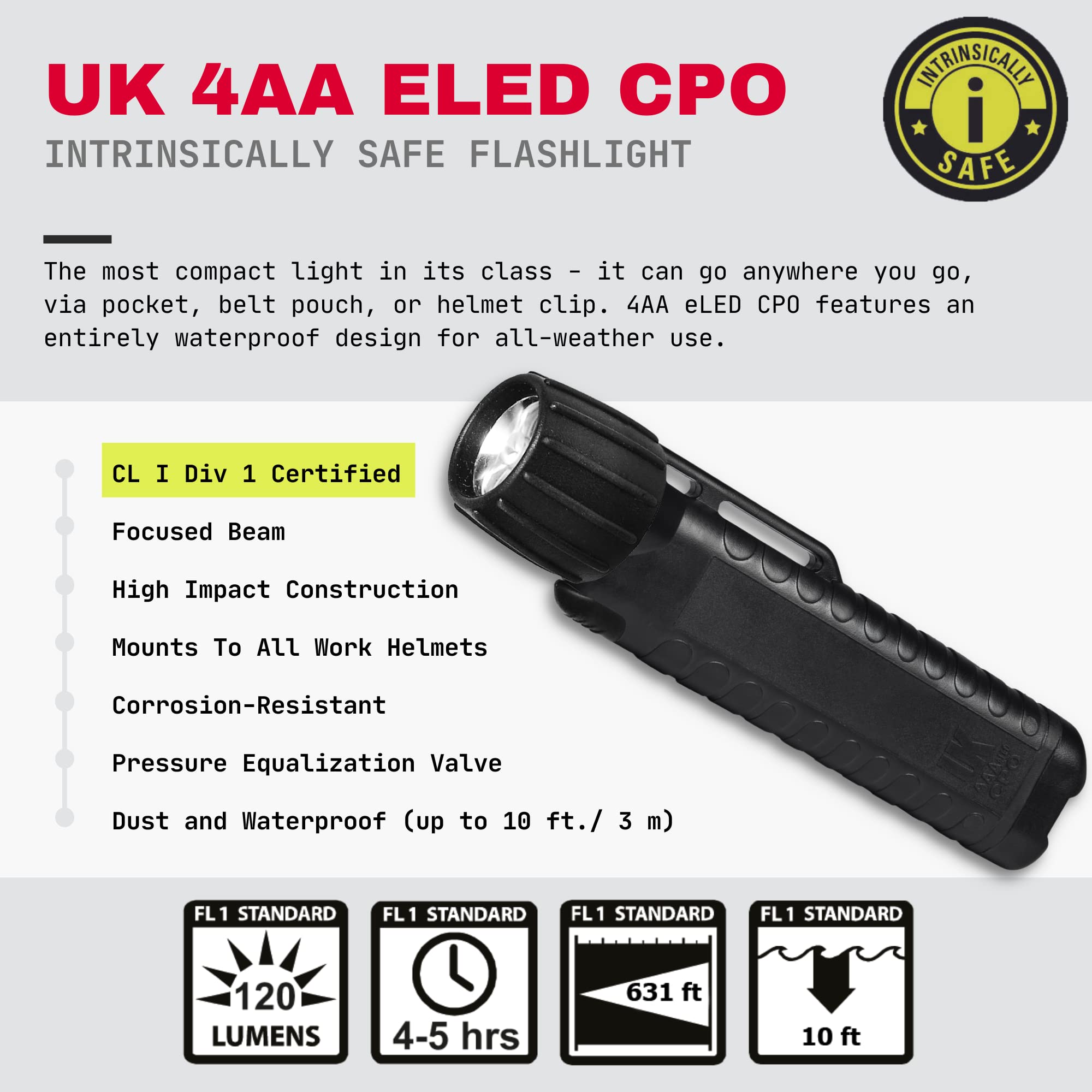 UNDERWATER KINETICS UK4AA CPO eLED Waterproof Lightweight Tail Switch Flashlight
