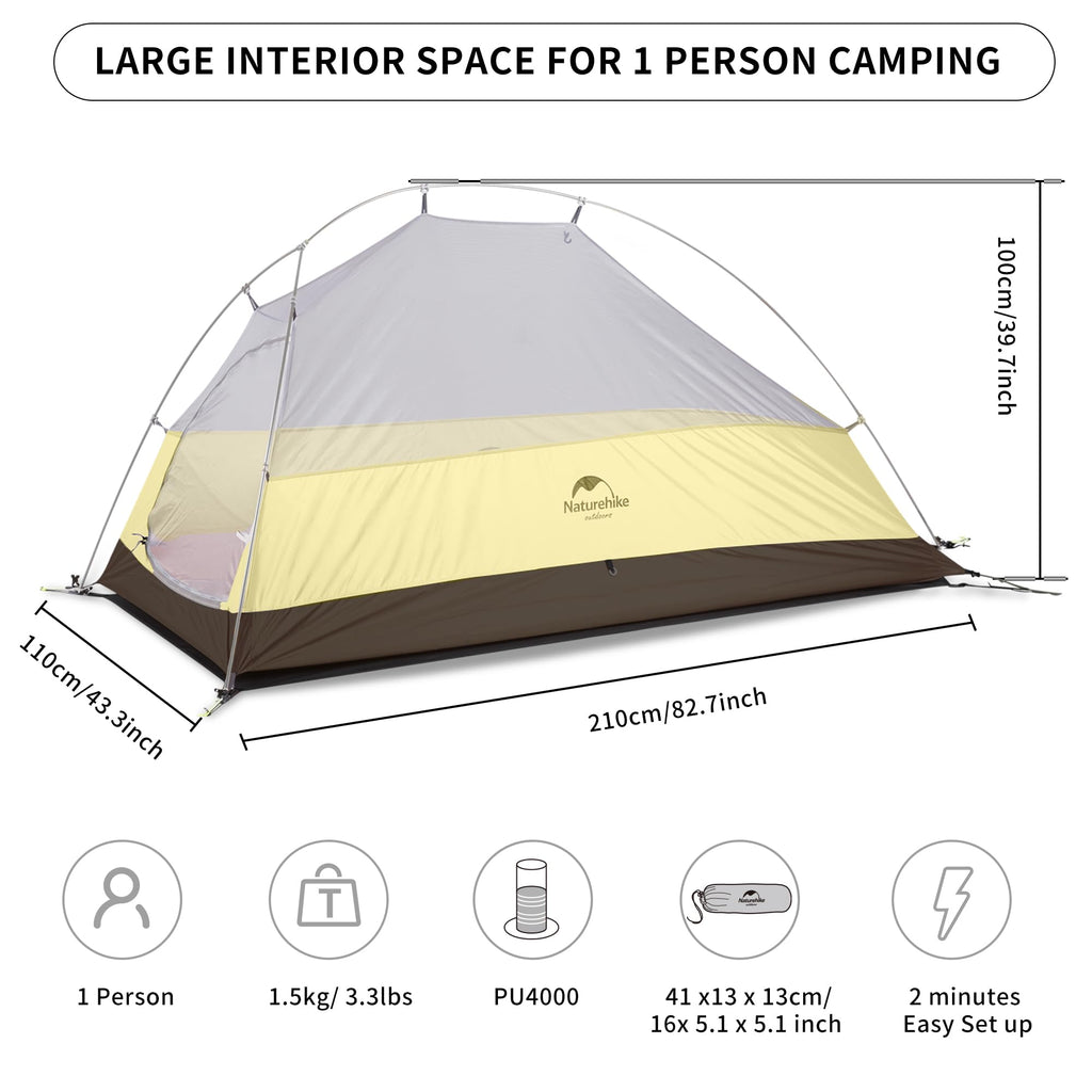 Naturehike Cloud-Up 1 Person Tent Lightweight Backpacking Tent for One Man, Wate, view 2