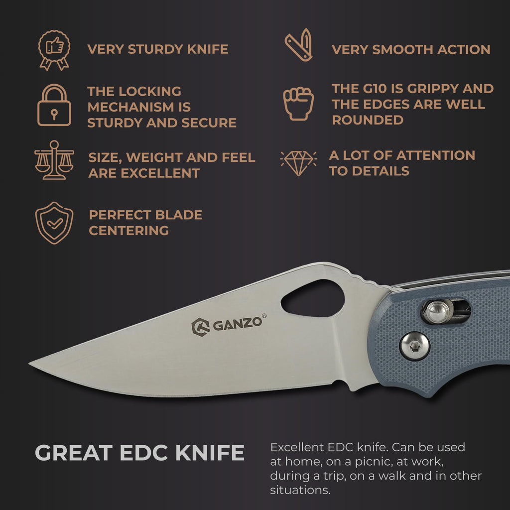 Ganzo G729-GY Folding Pocket Knife 440C Stainless Steel Blade G10, view 4
