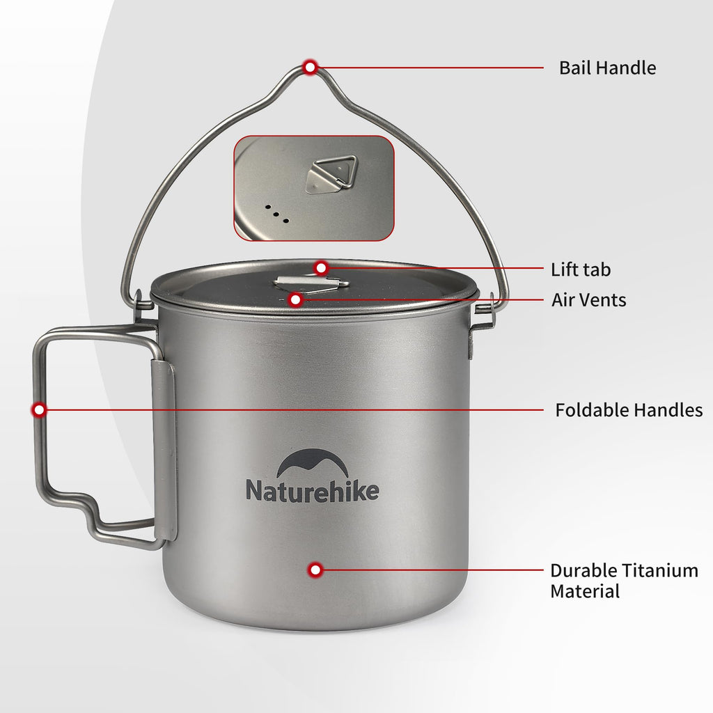 Naturehike Portable 650ml Titanium Mug Cup, Backpacking Ultralight Titanium Cook, view 6