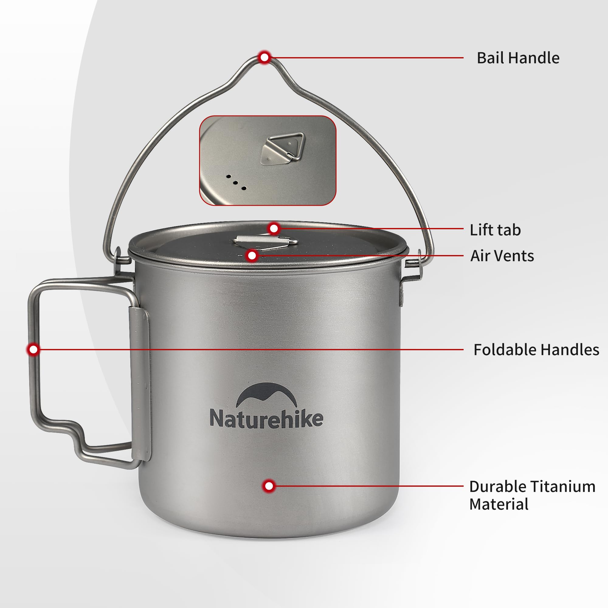 Naturehike Portable 650ml Titanium Mug Cup, Backpacking Ultralight Titanium Cook