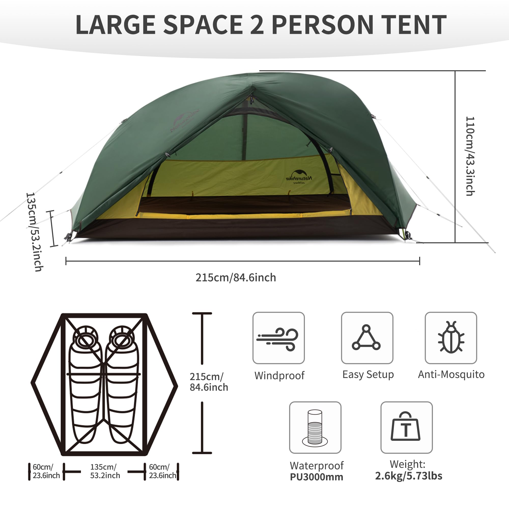 Naturehike Star River 2 Person Backpacking Tent, Waterproof Lightweight 2 Person