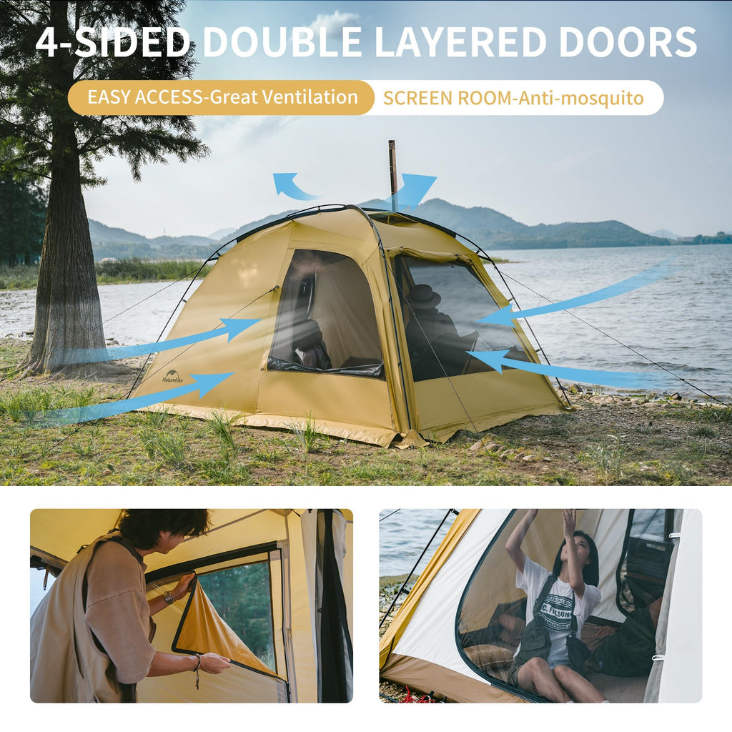 Naturehike Massif Hot Tent with Stove Jack, 4 Season Tent for 2-4 Person, UPF50+, view 4