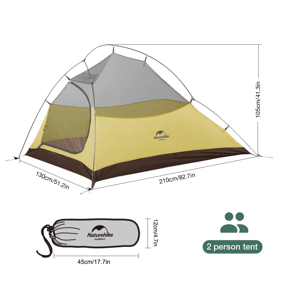 Naturehike Cloud Up Free Standing 2 Person Backpacking Tent Ultralight Nylon Dou