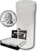 COIN STORAGE TUBES, clear plastic w/ screw on tops for Quarters Qty of 50 tubes