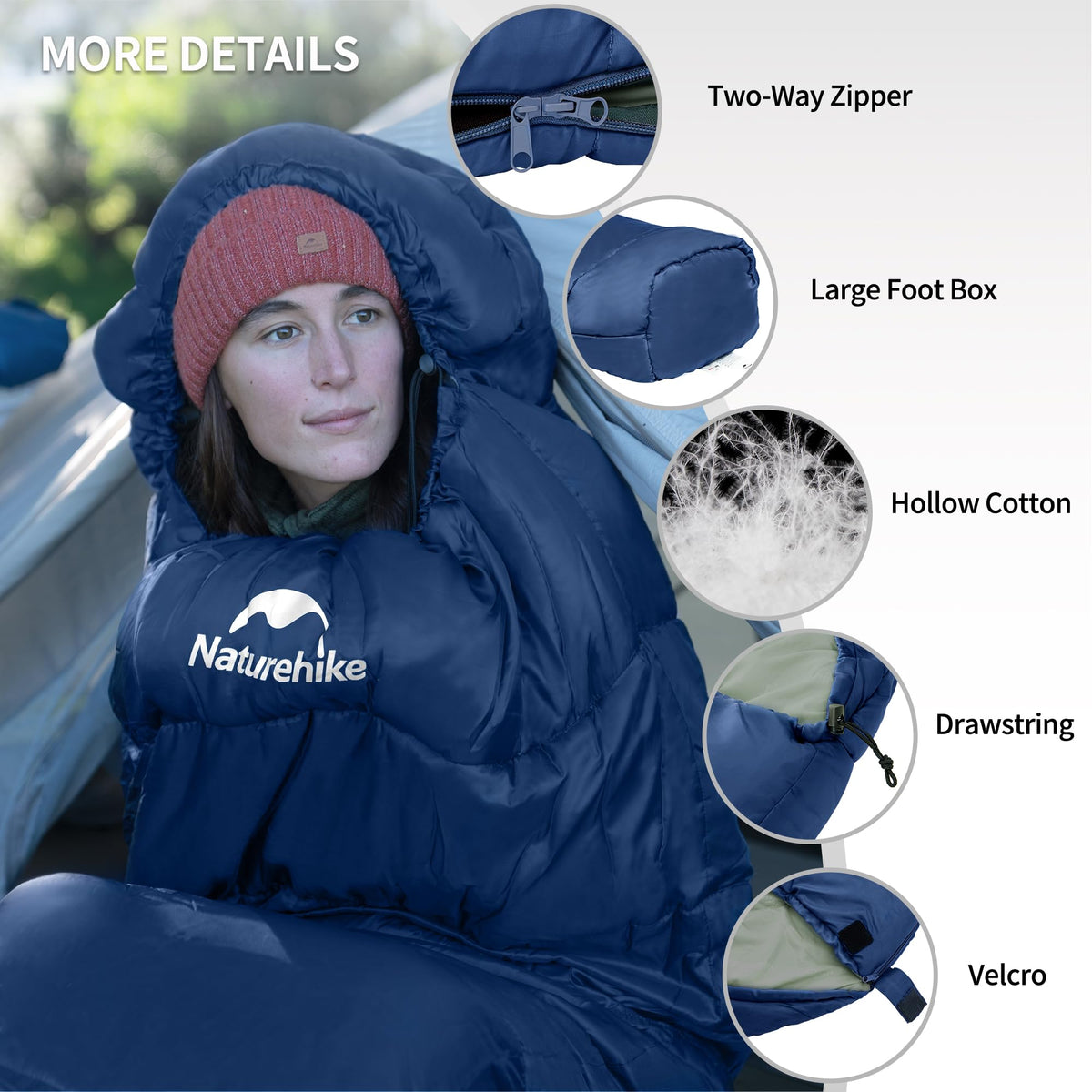 Naturehike 0 Degree Mummy Sleeping Bag for Adults, Hollow Cotton Backpacking Sle