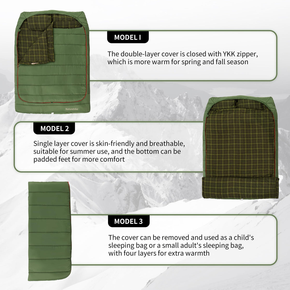 Naturehike 0 Degree Flannel Double Sleeping Bag with Pillows for Couples & Famil