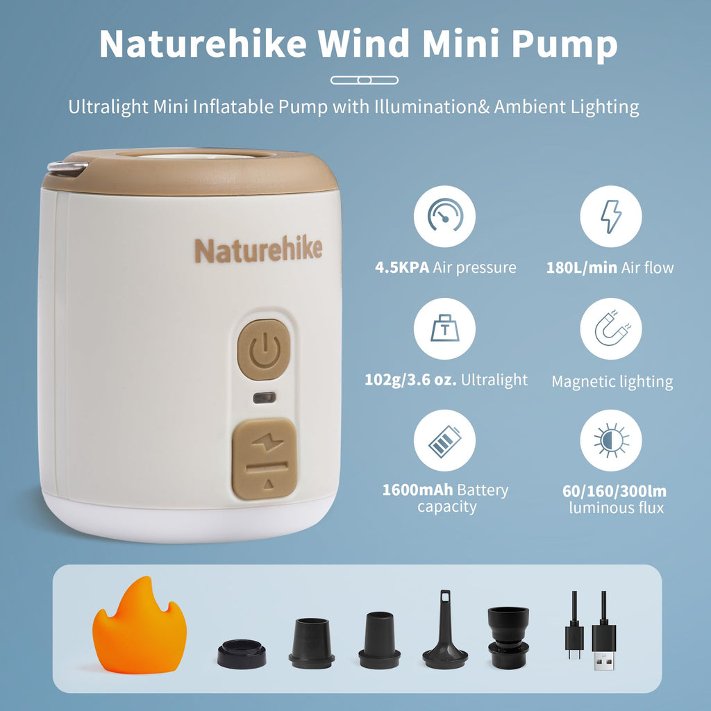 Naturehike Portable Mini Air Pump with 1600mAh Battery, Ultralight Tiny Pump wit, view 2