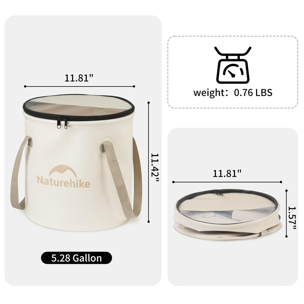Naturehike 20L Multipurpose Collapsible Bucket, Folding Bucket Wash Basin with L, view 7