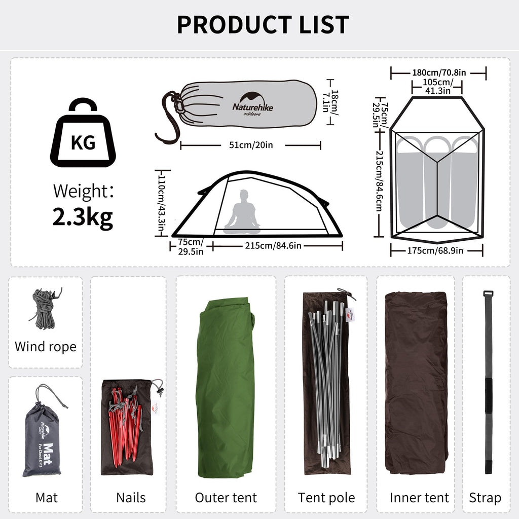 Naturehike Cloud-Up 3 Person Lightweight Backpacking Tent with Footprint - Free, view 5