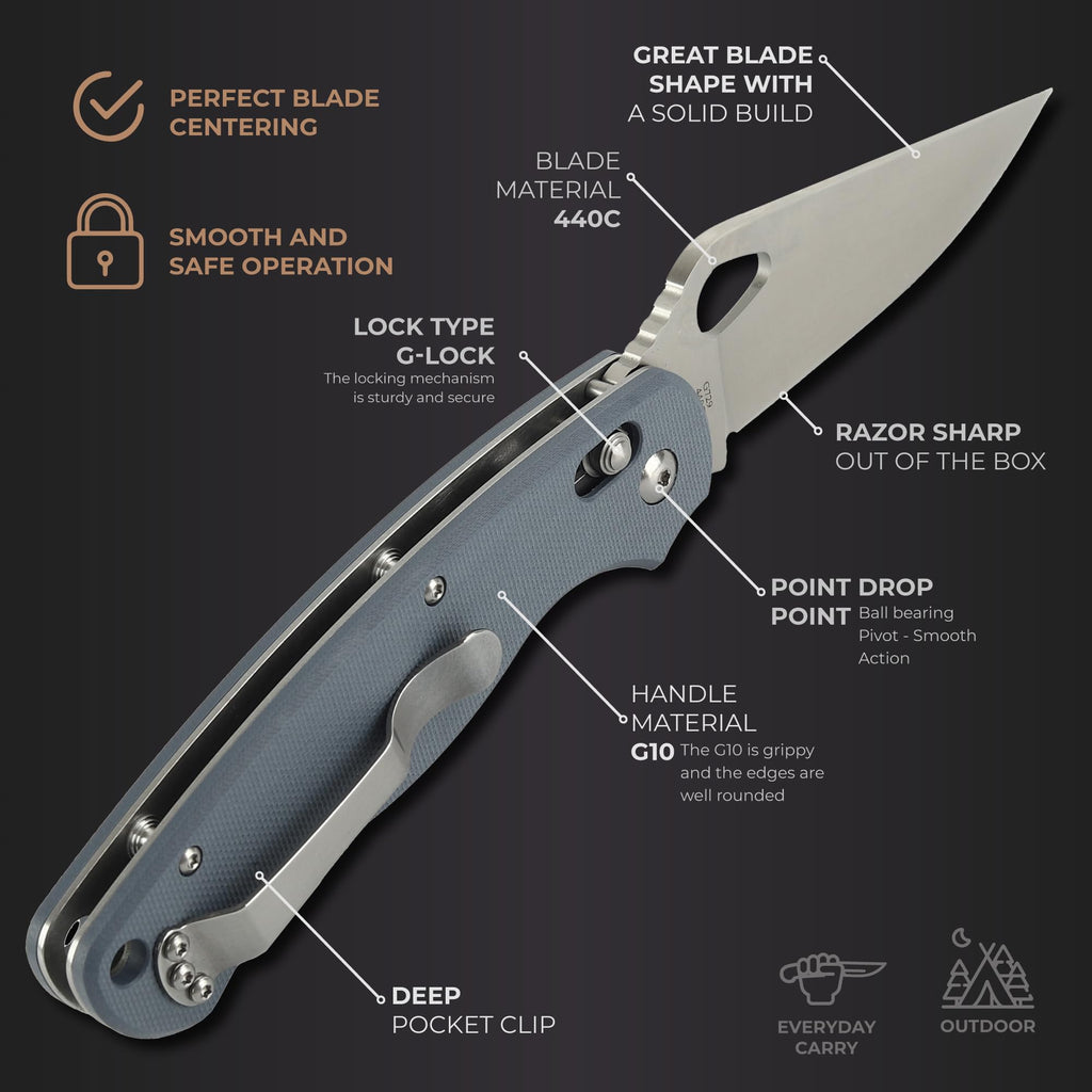 Ganzo G729-GY Folding Pocket Knife 440C Stainless Steel Blade G10, view 3