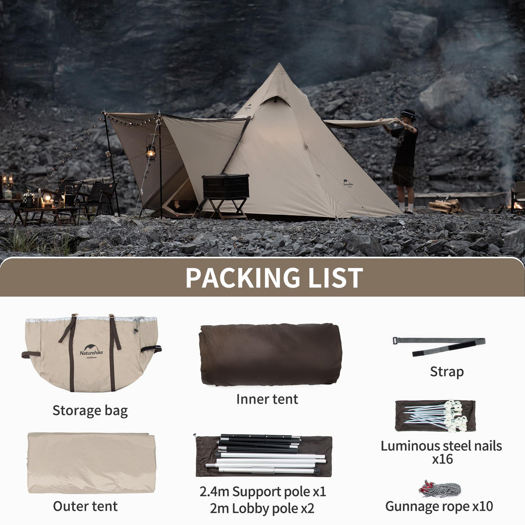 Naturehike Ranch 4 Person Teepee Tent, 4 Season Tent with Snow Skirt, Waterproof, view 6