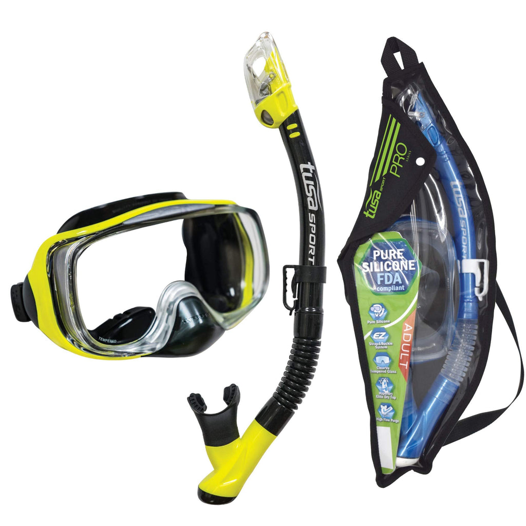 TUSA Sport Adult Imprex 3D Purge Mask and Dry Snorkel Combo, Black/Flash Yellow,