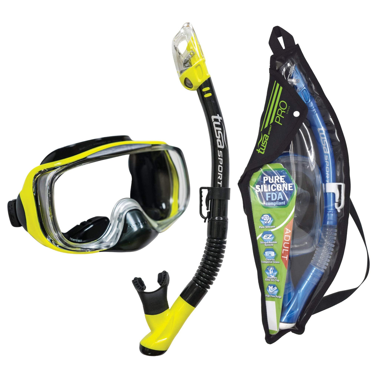 TUSA Sport Adult Imprex 3D Purge Mask and Dry Snorkel Combo, Black/Flash Yellow,