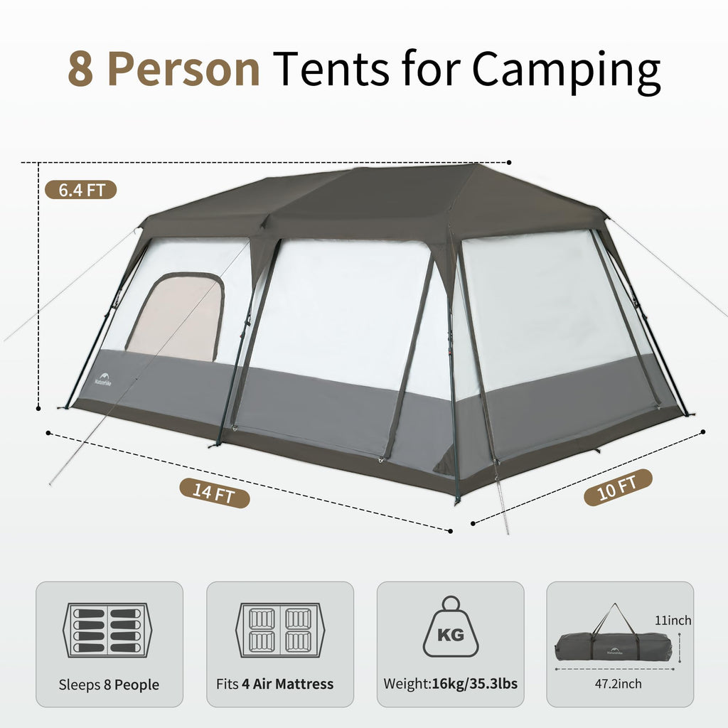 Naturehike 6-8 Person Camping Tent, Easy Set up Instant Tents for Camping, Large, view 2