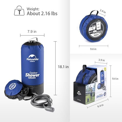 Naturehike 11L Portable Camping Shower Bag, Camp Shower Bag with On-Off Switchab