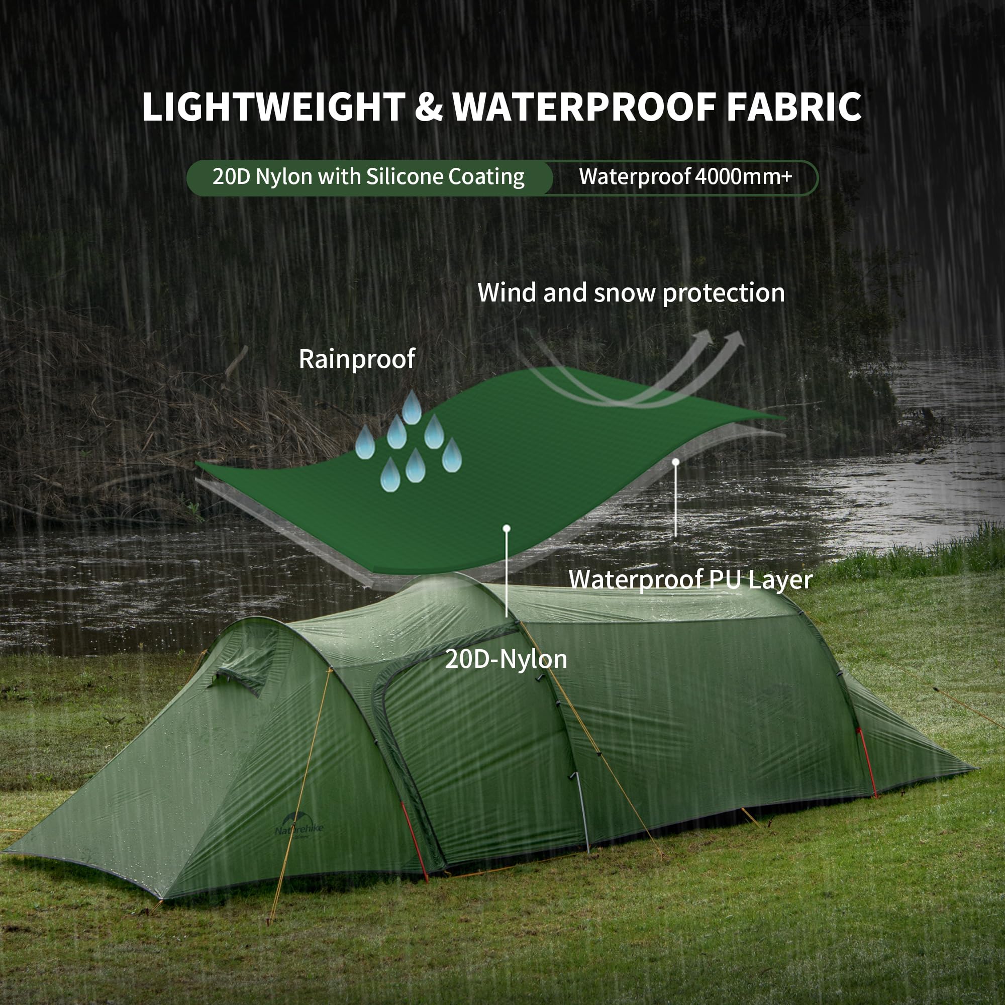 Naturehike Opalus Backpacking Tent 2-4 Person Lightweight Waterproof Camping Ten