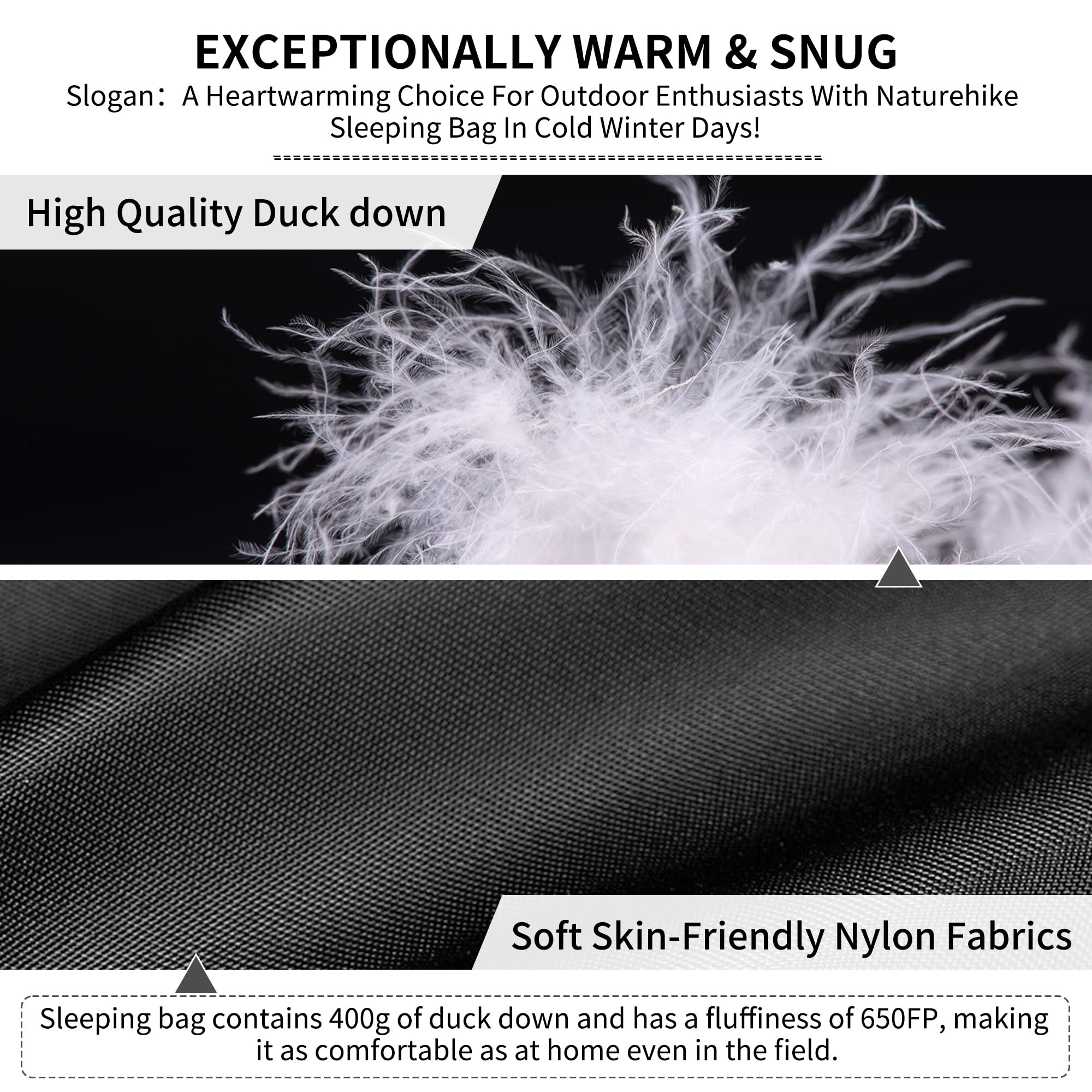 Naturehike Ultralight Duck Down Cold Weather Sleeping Bag, 750FP Compact Sleepin