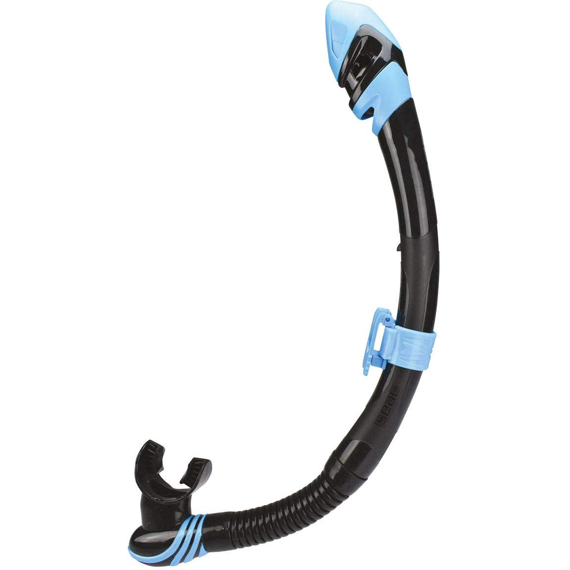 SEAC Vortex Dry Adult Scuba Diving and Snorkeling Dry Snorkel, Black/Blue Clear