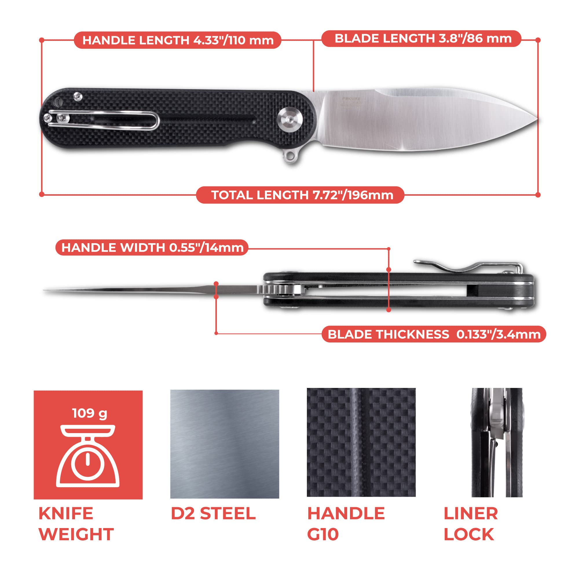 Firebird GANZO FH922-BK Ball Bearing Pocket Folding Knife D2