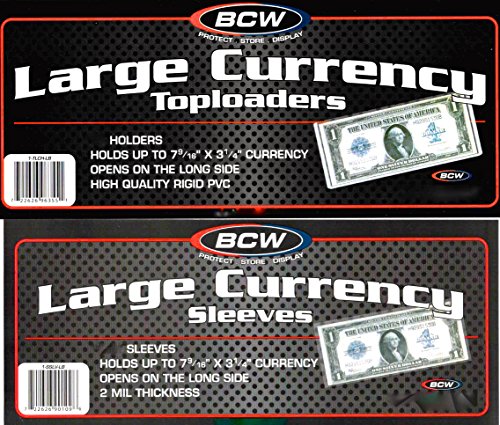 10 Top Load Currency Rigid Holders for Large Bills Including 10 Large Bill Sleev