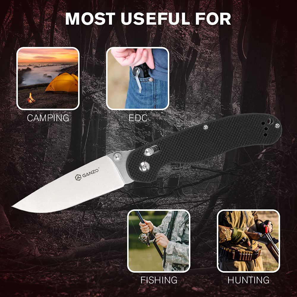 Ganzo D727M-BK Pocket Folding Knife D2 Steel Blade G10