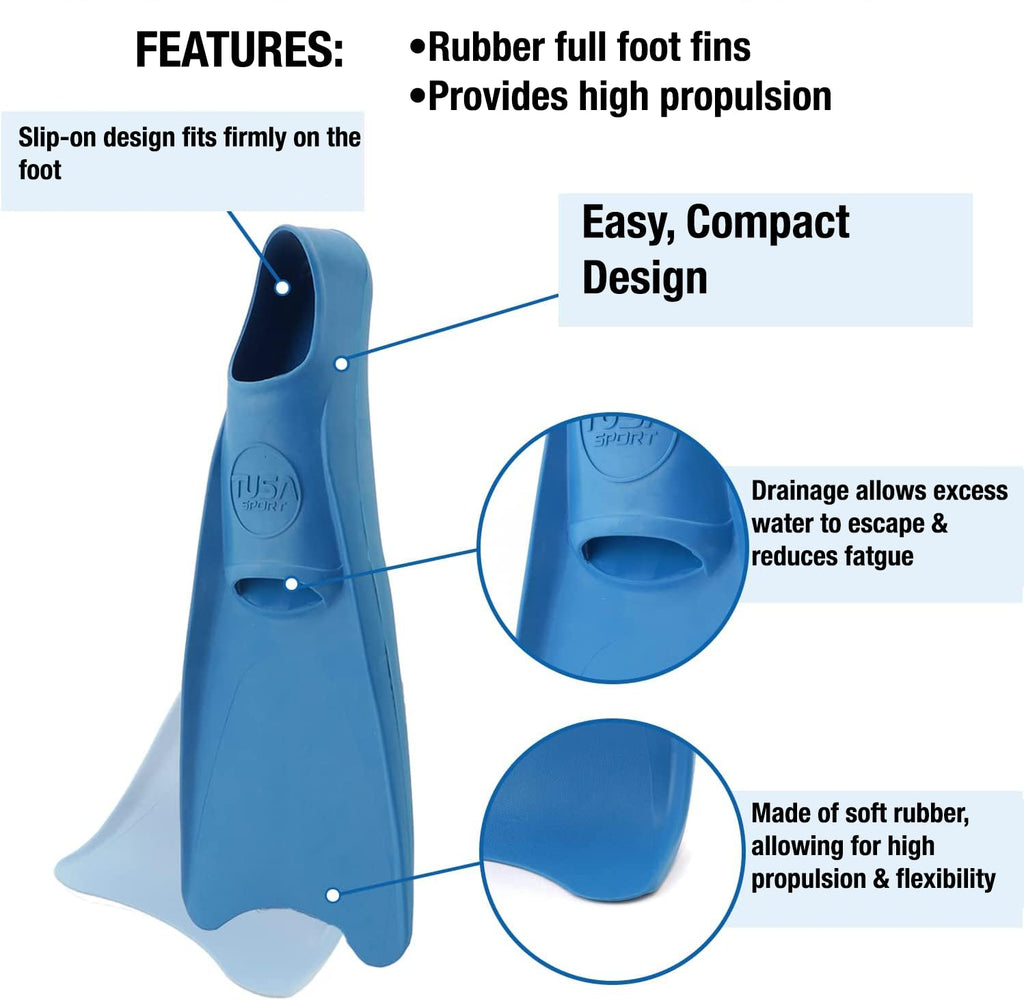 TUSA Sport Full Foot Rubber Snorkeling Fin, Small (5-7), Black (UF-1202 BK S)