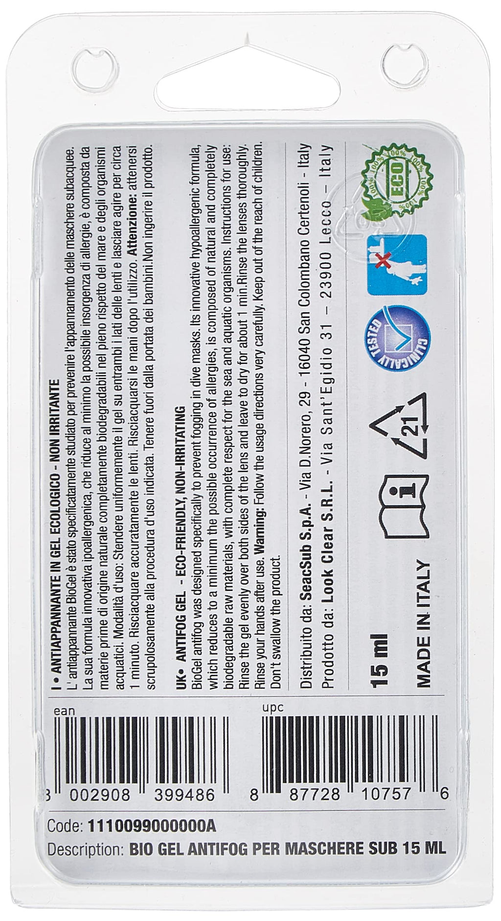 SEAC Unisex Biogel Antifog for Dive Masks Snorkelling Masks and Goggles 100 Orga, view 3