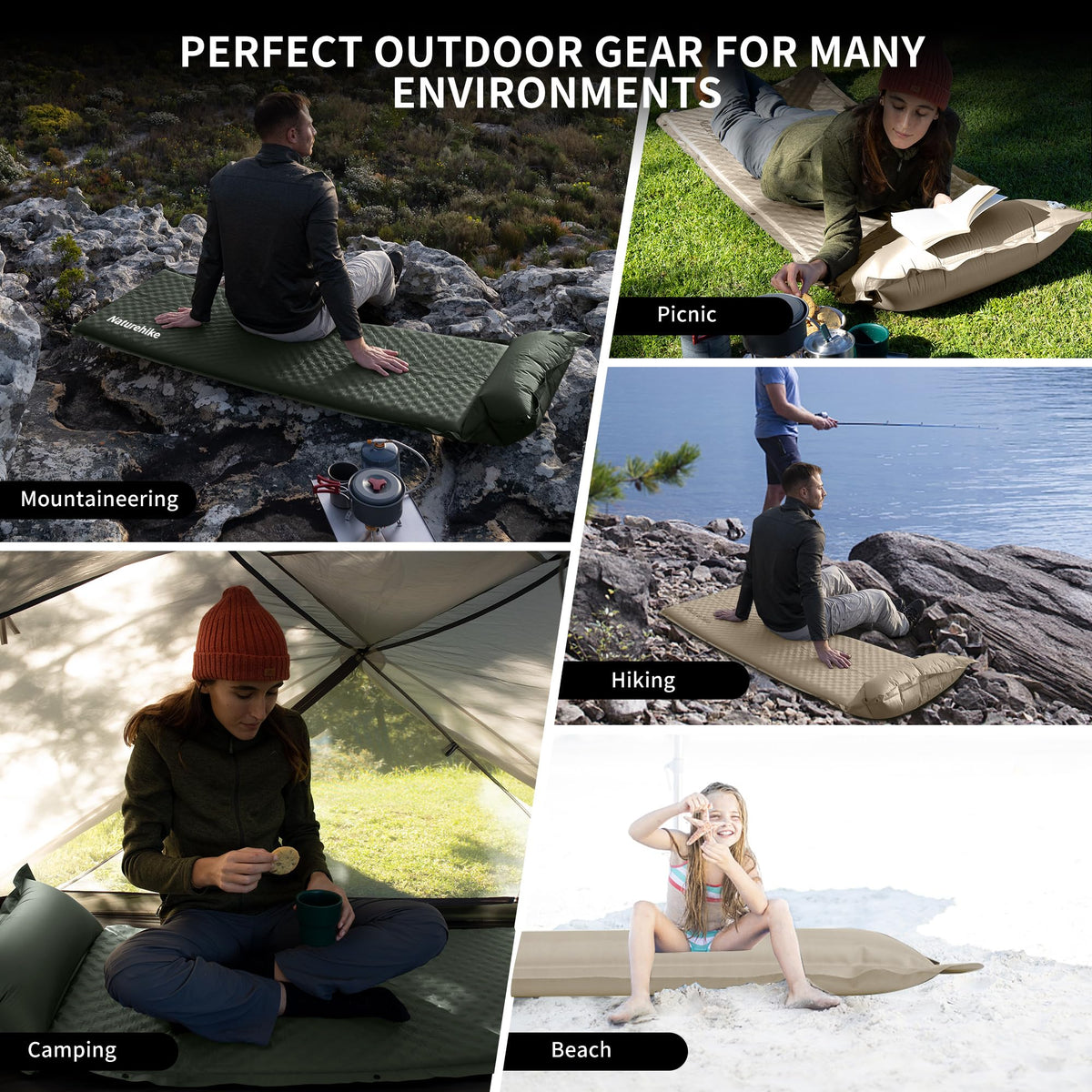 Naturehike 4"/10cm Ultra Thick Foam Self Inflating Sleeping Pad with Pillow, R9.