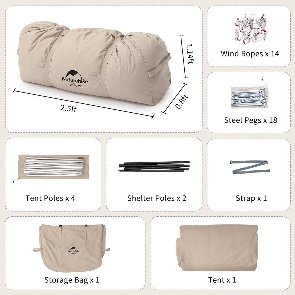 Naturehike Gen 4 Season 2 Person Cabin Tent, Cotton Glamping Tent, Waterproof Wi, view 6