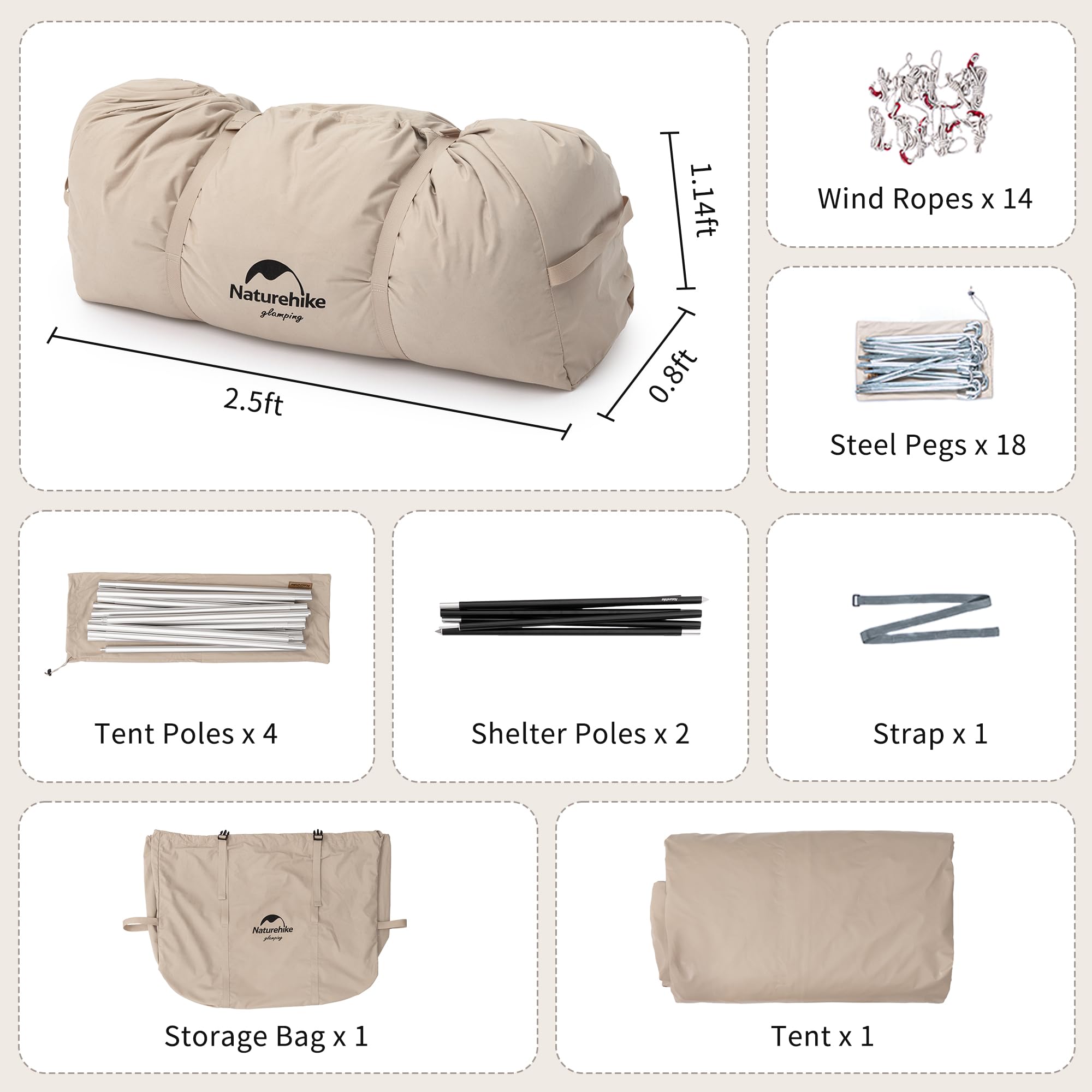 Naturehike Gen 4 Season 2 Person Cabin Tent, Cotton Glamping Tent, Waterproof Wi