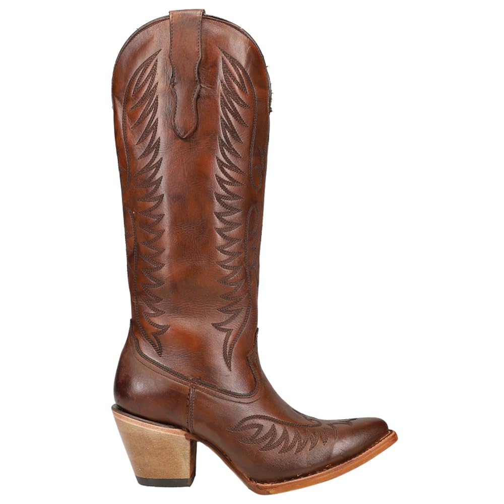 Corral Boots Womens Cognac Embroidered Snip Toe Casual Boots Mid Calf Mid Heel 2
