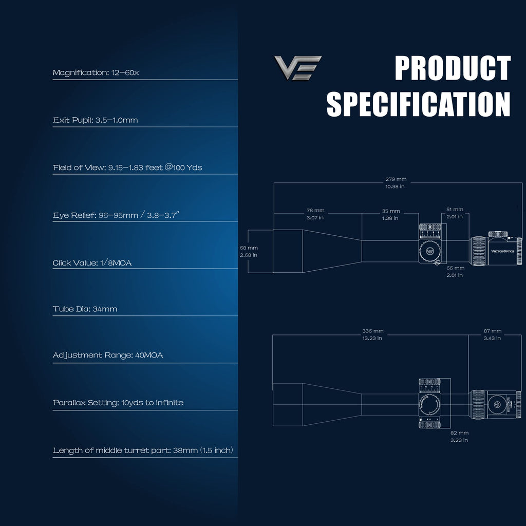 Vector Optics Minotaur 12-60x60 34mm Monotube MFL SFP Riflescope, view 7