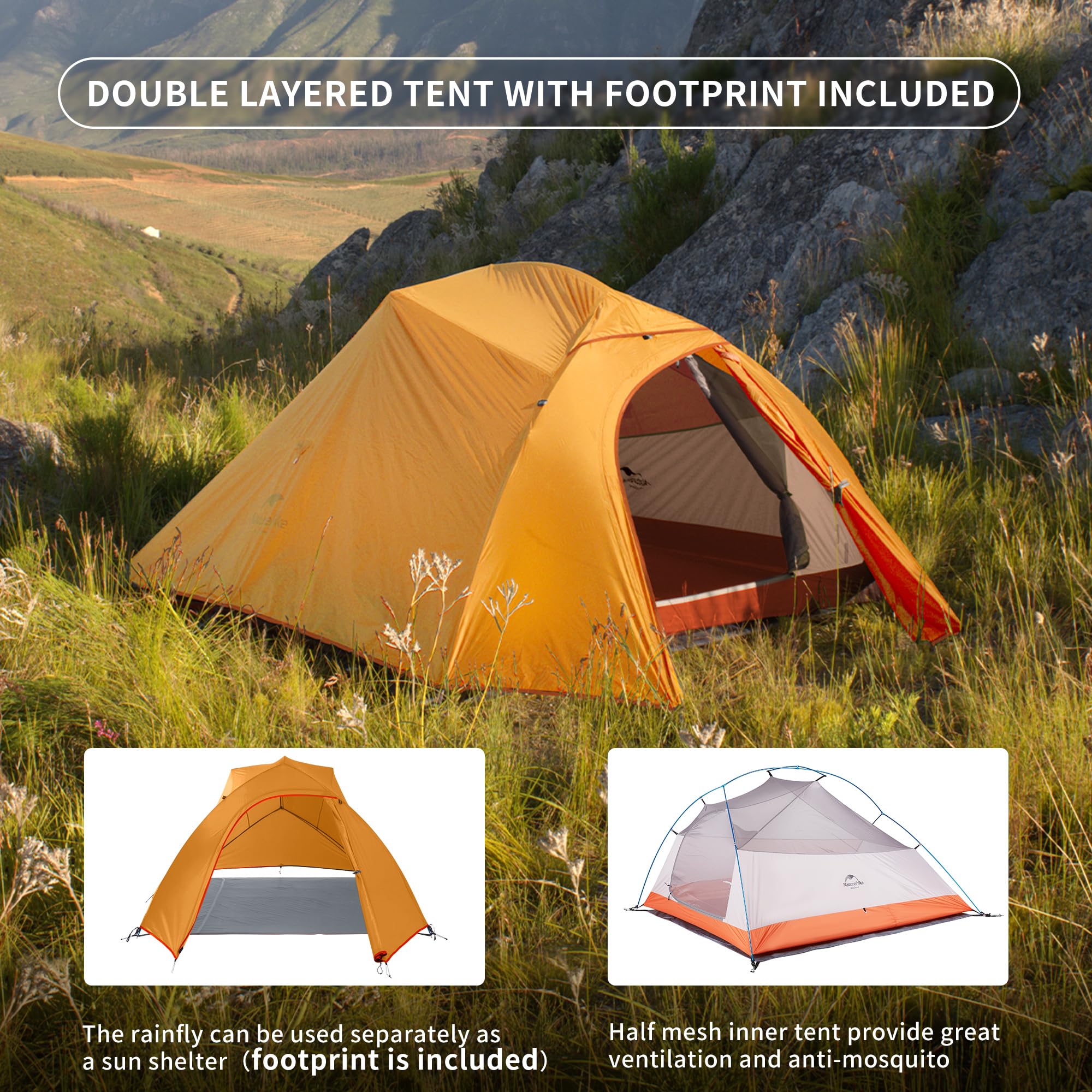 Naturehike Cloud-Up 3 Person Lightweight Backpacking Tent with Footprint - 3 Sea