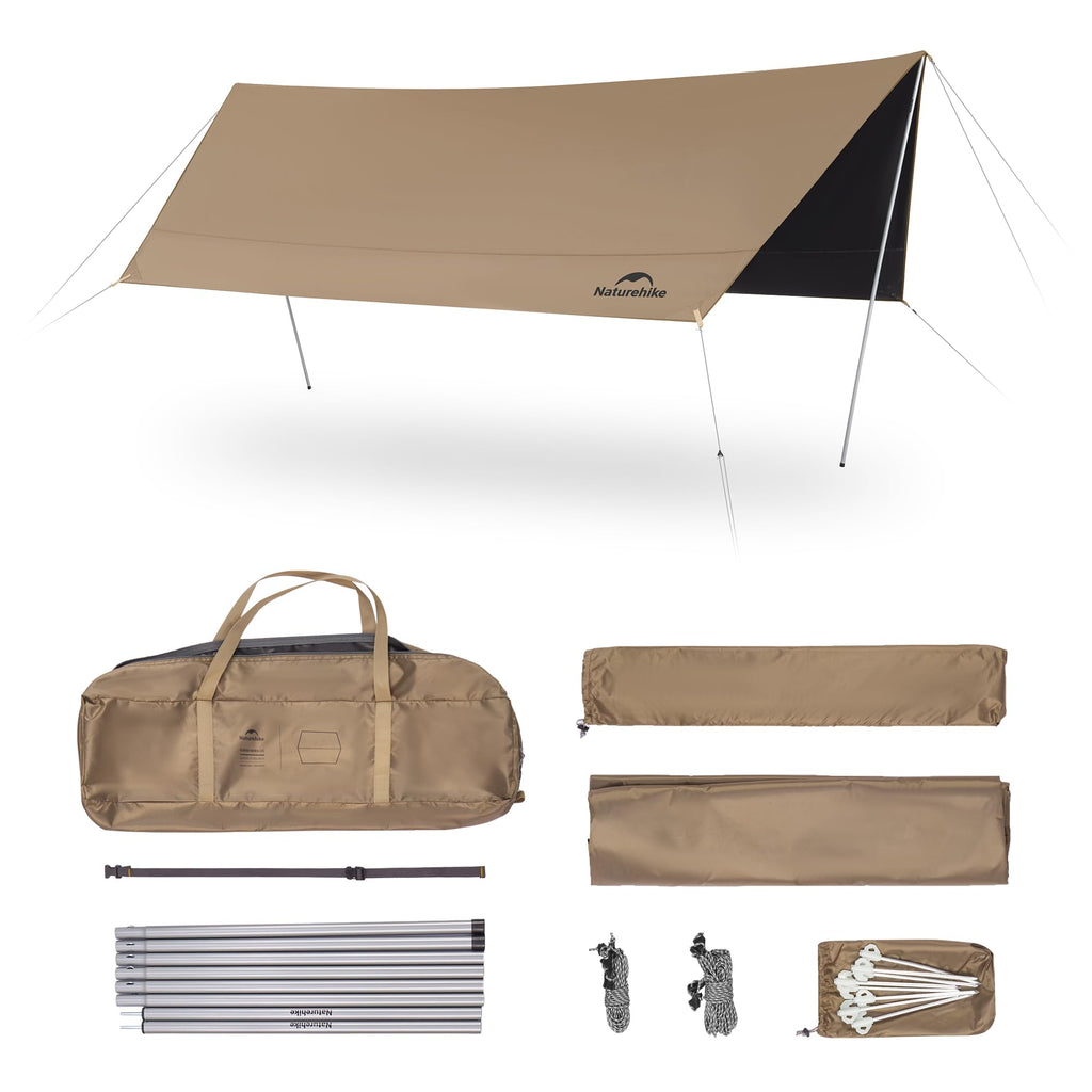 Naturehike Cloud Skies Camping Tent Tarp with Poles, Waterproof PU 18000mm+ Rain
