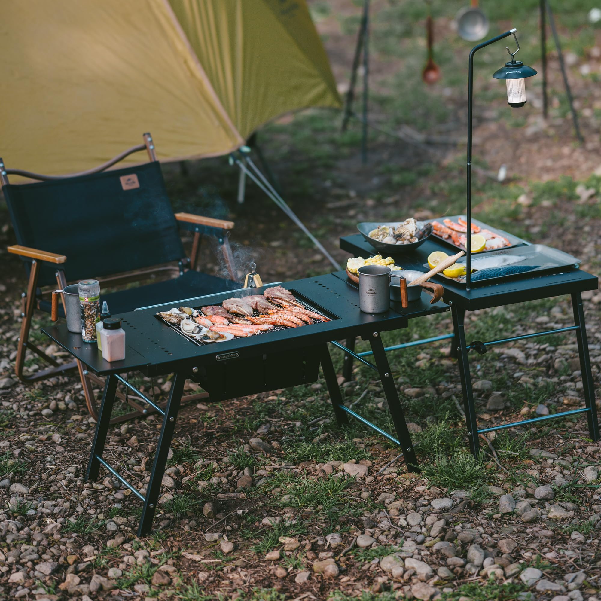 Naturehike Portable IGT Table with Charcoal Grill, Folding Camping Table and BBQ